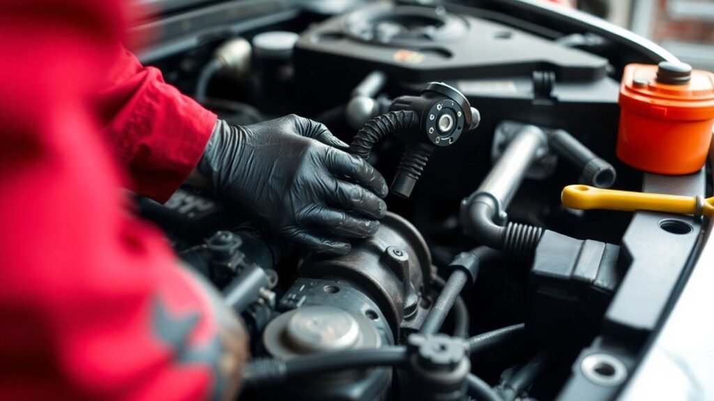 Mechanic working on a car engine