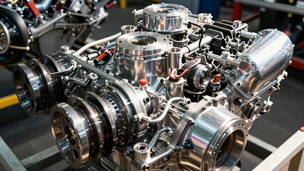 Close-up of powerful, gleaming engines on the Gold Coast.