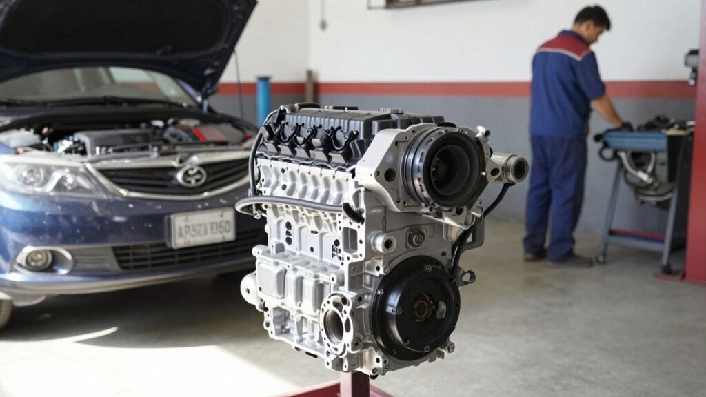 Mechanic installing a new replacement engine in Newcastle.