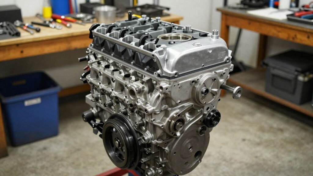 Reconditioned Nissan engine ready for installation.