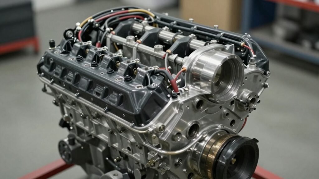 Rebuilt performance engine with gleaming metal components.