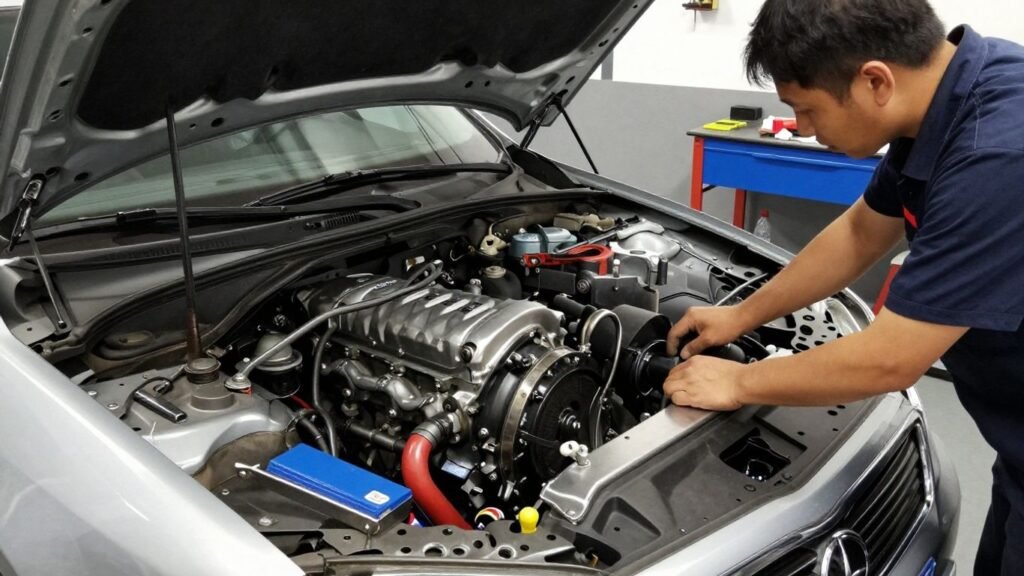 Mechanic installing a premium engine in Castle Hill.