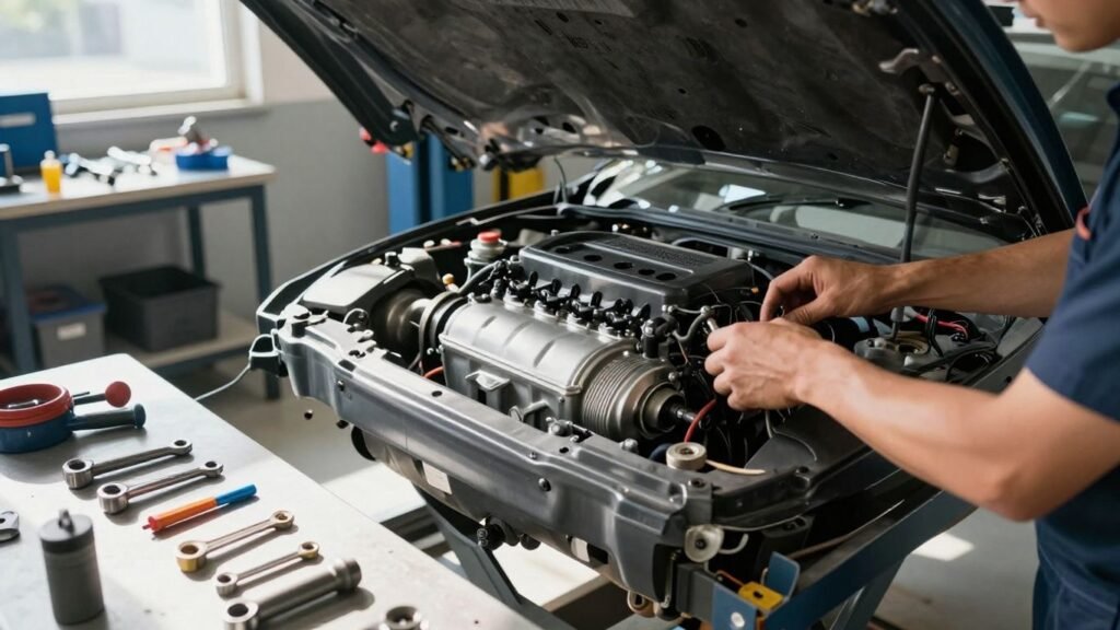 Mechanic servicing a Hyundai engine in Canberra workshop.